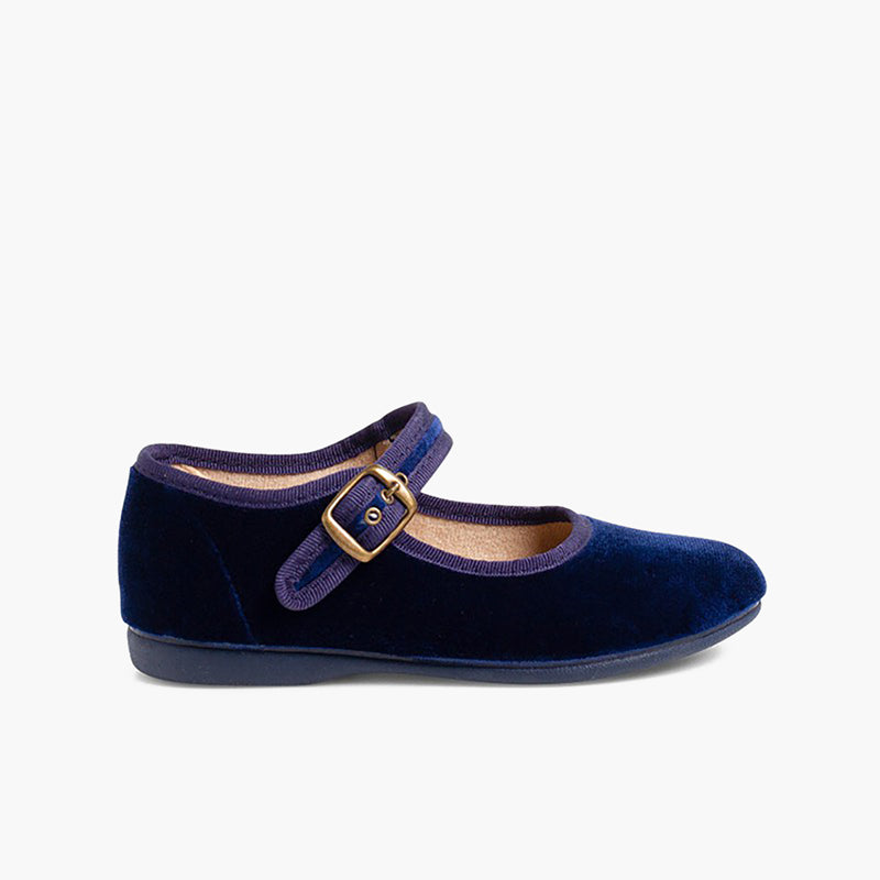 Zapato Niña Bailarina Terciopelo con Hebilla con Azul Marino