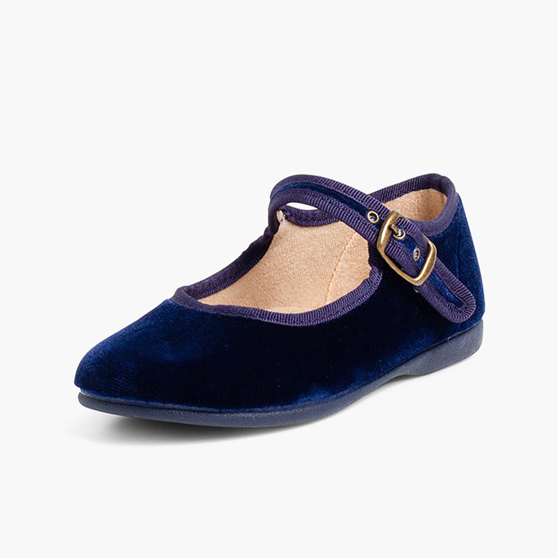Zapato Niña Bailarina Terciopelo con Hebilla con Azul Marino