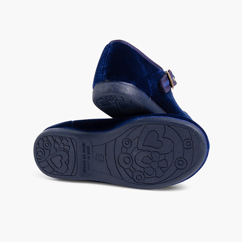 Zapato Niña Bailarina Terciopelo con Hebilla con Azul Marino