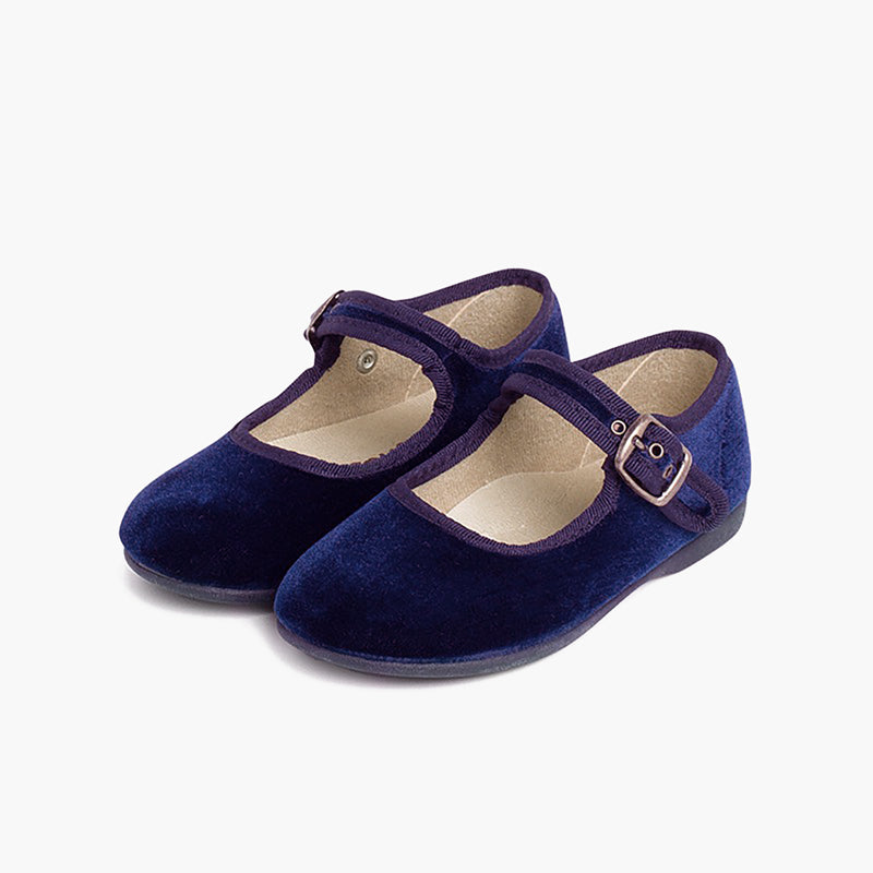 Zapato Niña Bailarina Terciopelo con Hebilla con Azul Marino
