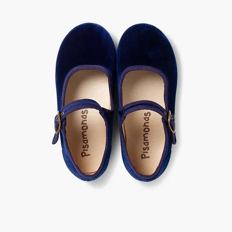 Zapato Niña Bailarina Terciopelo con Hebilla con Azul Marino