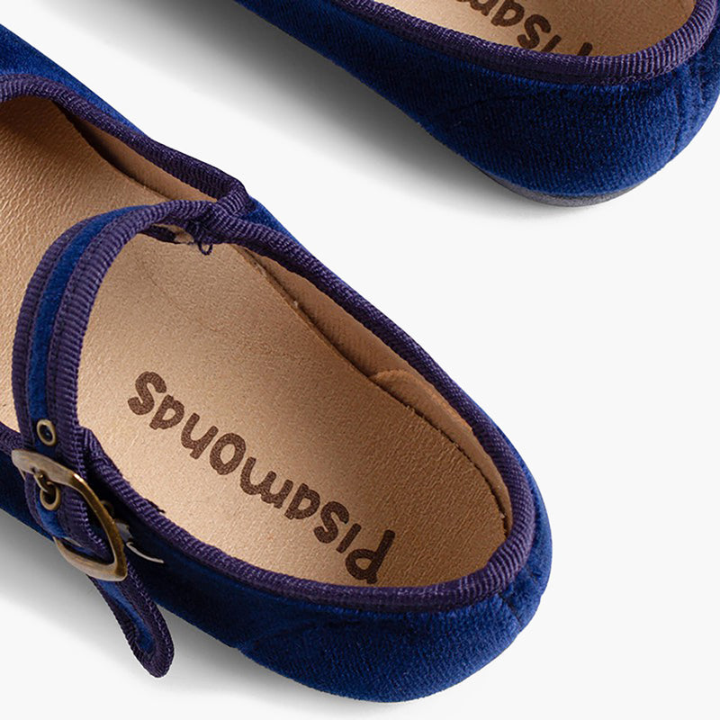 Zapato Niña Bailarina Terciopelo con Hebilla con Azul Marino