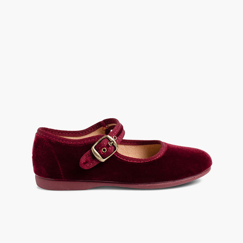 Zapato Niña Bailarina Terciopelo con Hebilla color Burdeos