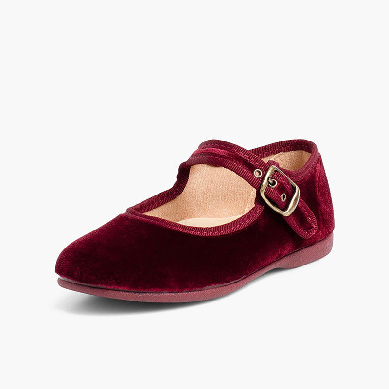Zapato Niña Bailarina Terciopelo con Hebilla color Burdeos