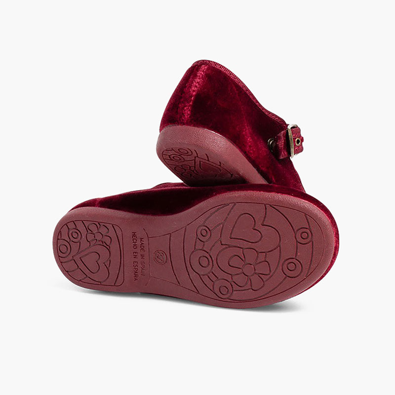 Zapato Niña Bailarina Terciopelo con Hebilla color Burdeos
