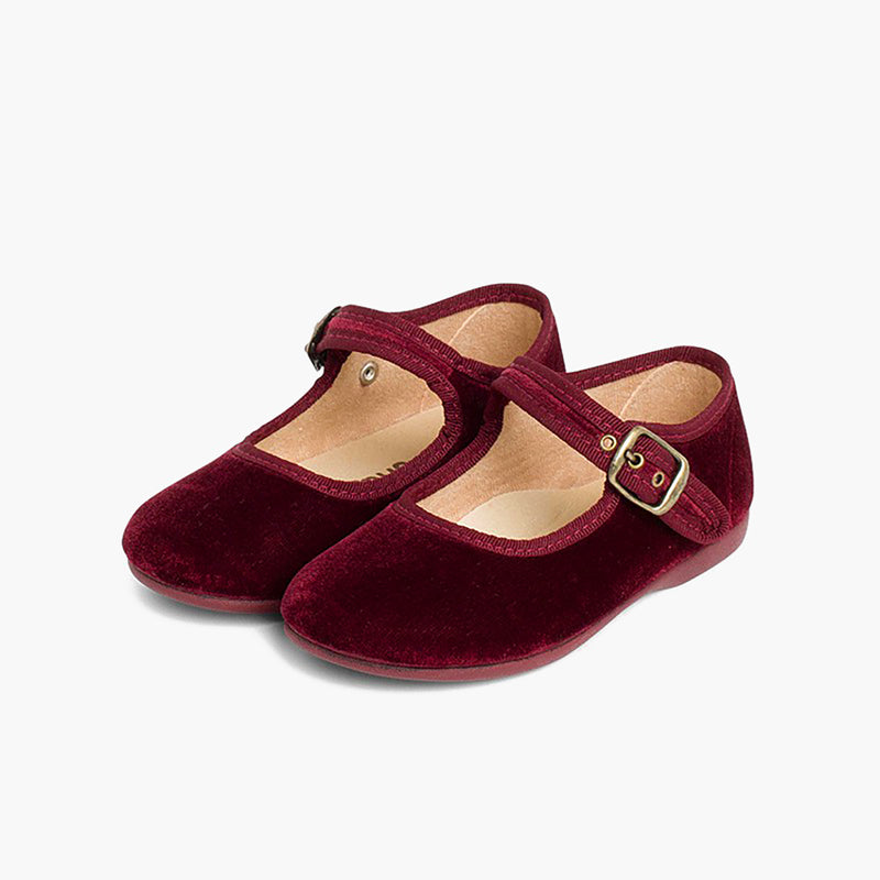 Zapato Niña Bailarina Terciopelo con Hebilla color Burdeos