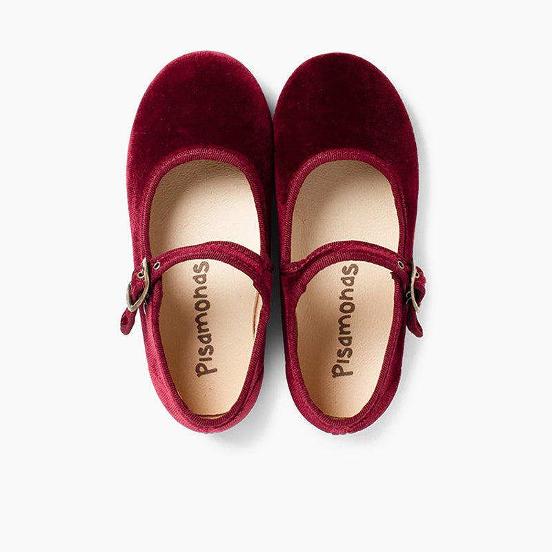 Zapato Niña Bailarina Terciopelo con Hebilla color Burdeos