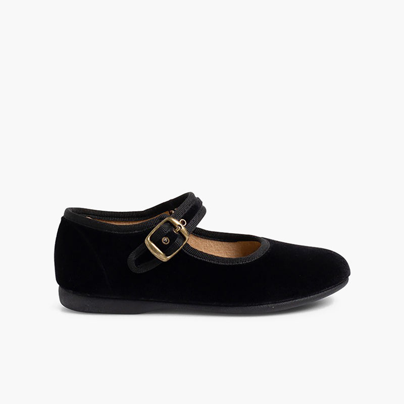 Zapato Niña Bailarina Terciopelo con Hebilla color Negro