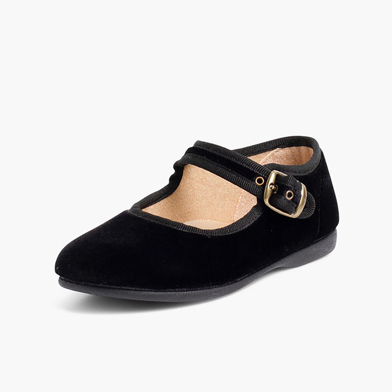 Zapato Niña Bailarina Terciopelo con Hebilla color Negro