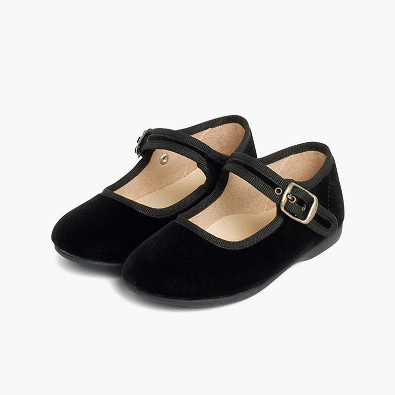 Zapato Niña Bailarina Terciopelo con Hebilla color Negro