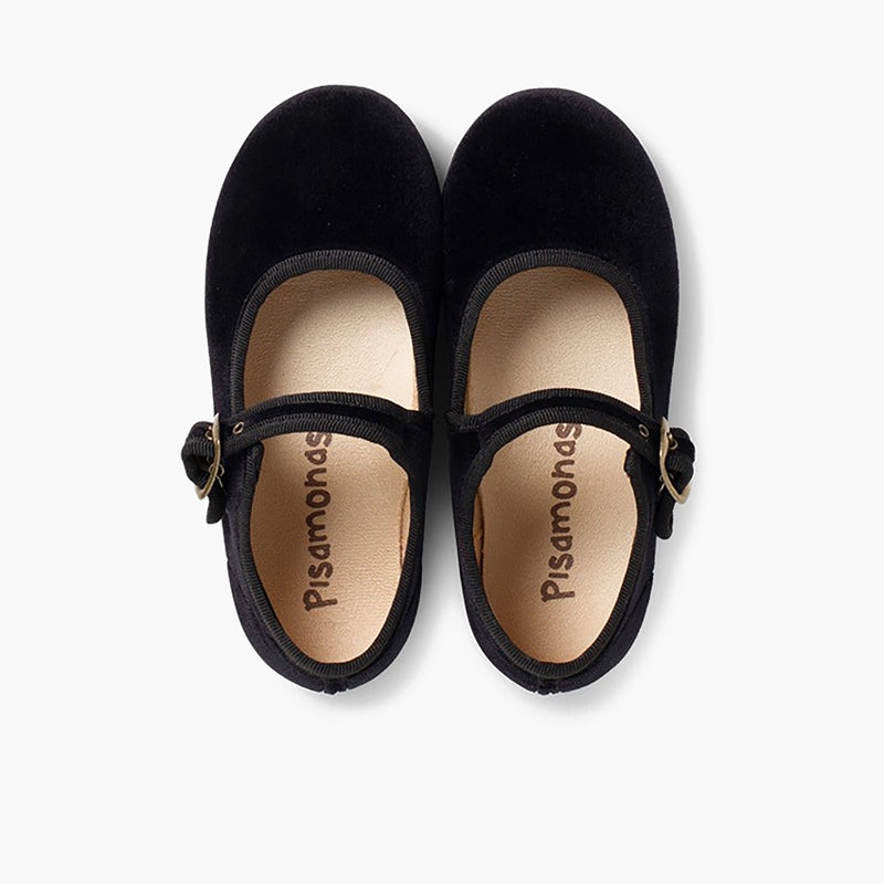 Zapato Niña Bailarina Terciopelo con Hebilla color Negro