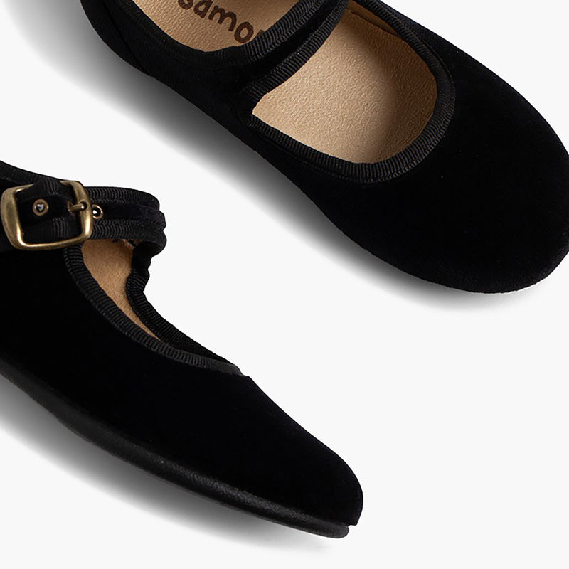 Zapato Niña Bailarina Terciopelo con Hebilla color Negro