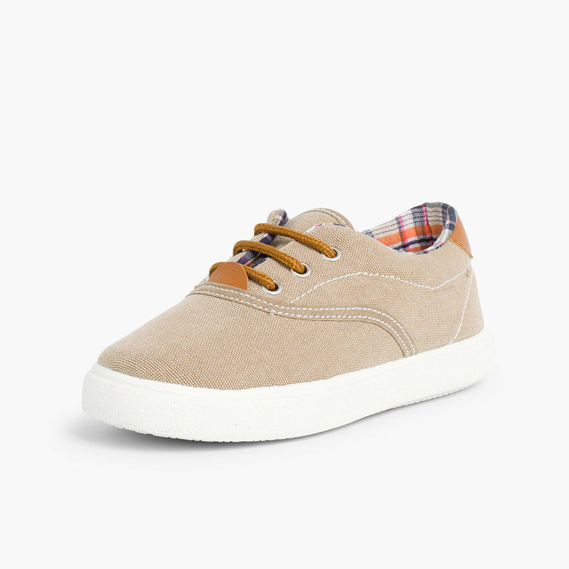 Zapatilla niño contraste de lona y cordones color arena