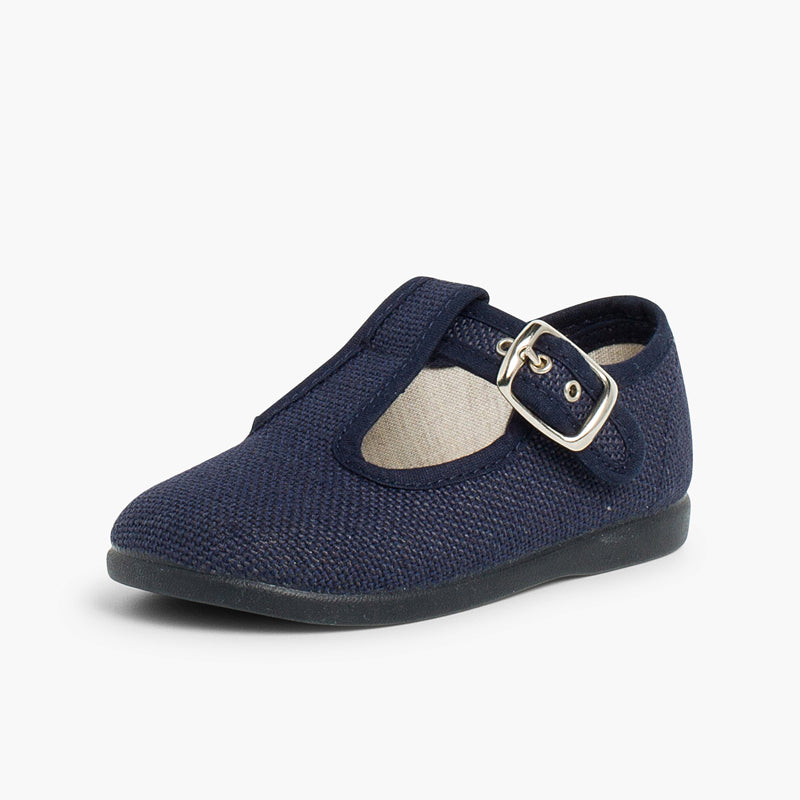 Pepitos niño lino con hebilla color azul marino