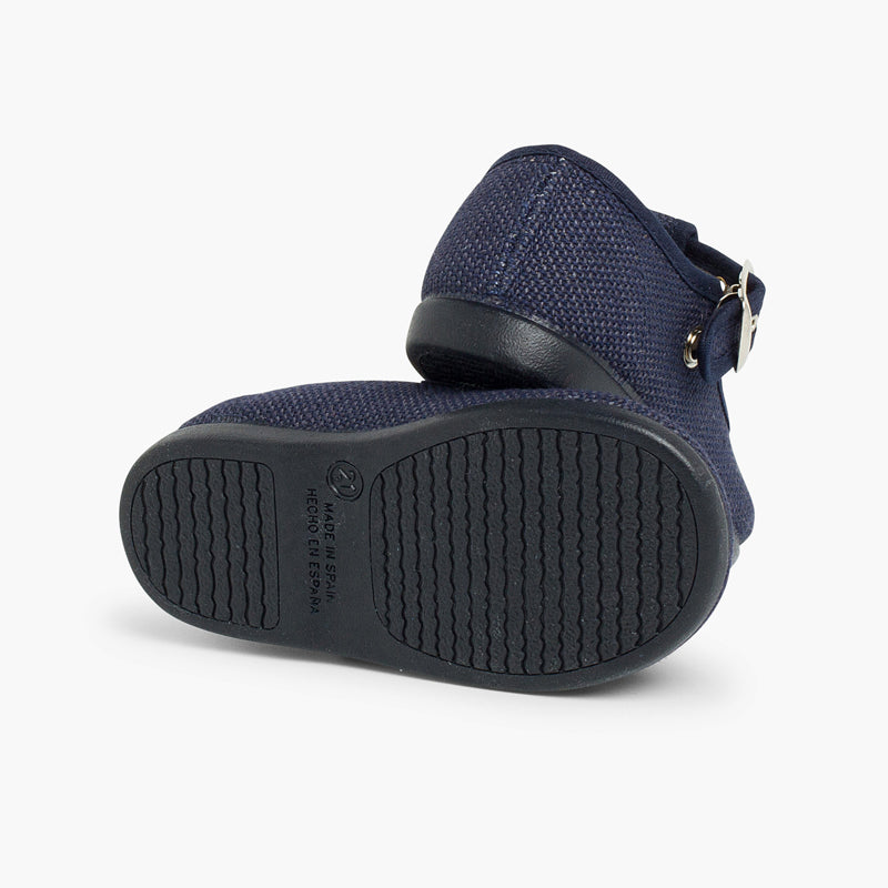 Pepitos niño lino con hebilla color azul marino