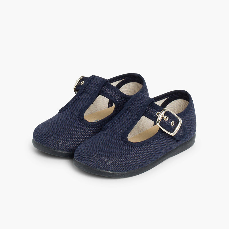 Pepitos niño lino con hebilla color azul marino