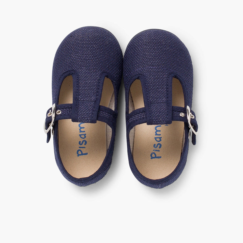 Pepitos niño lino con hebilla color azul marino
