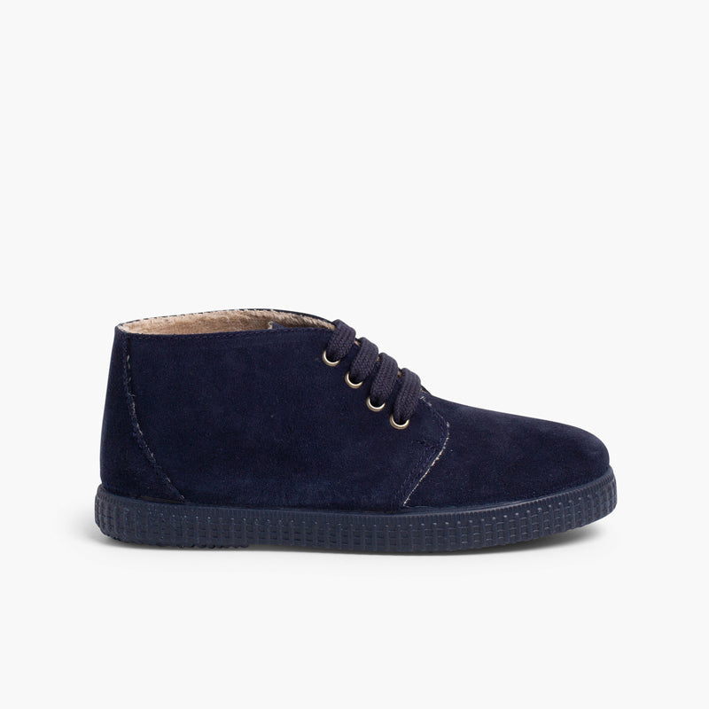 Bota Niño con Forro Pelito y Cordones color Azul Marino