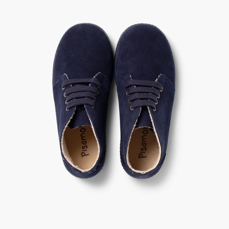 Bota Niño con Forro Pelito y Cordones color Azul Marino