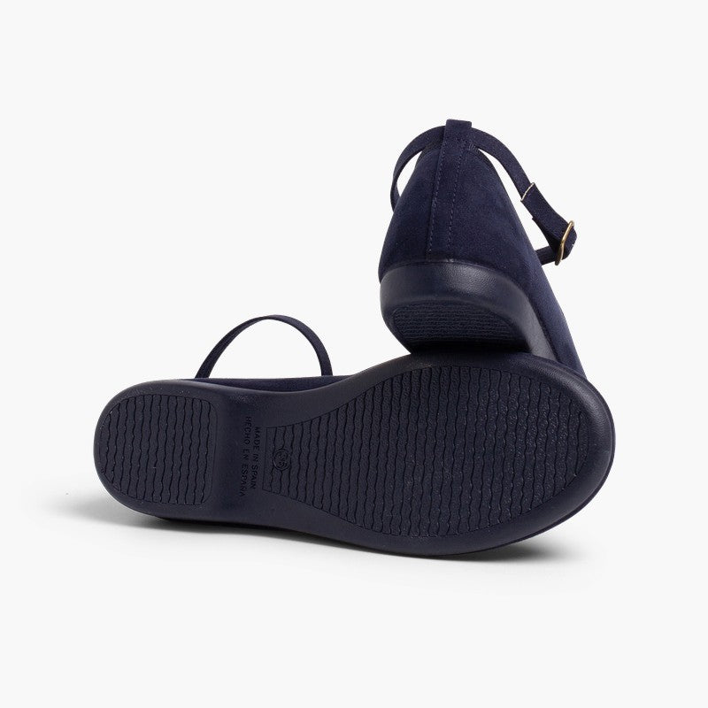 Alpargata niña tipo bailarina de lino con cinta color azul marino