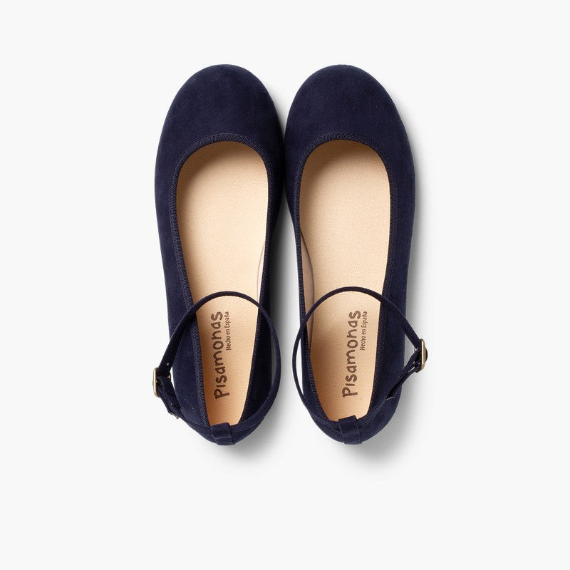 Alpargata niña tipo bailarina de lino con cinta color azul marino