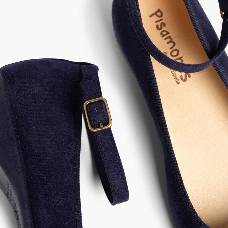 Alpargata niña tipo bailarina de lino con cinta color azul marino