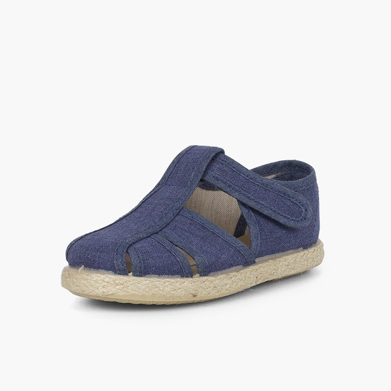 Alpargata niño tipo pepito sandalia de lona y yute color azul marino