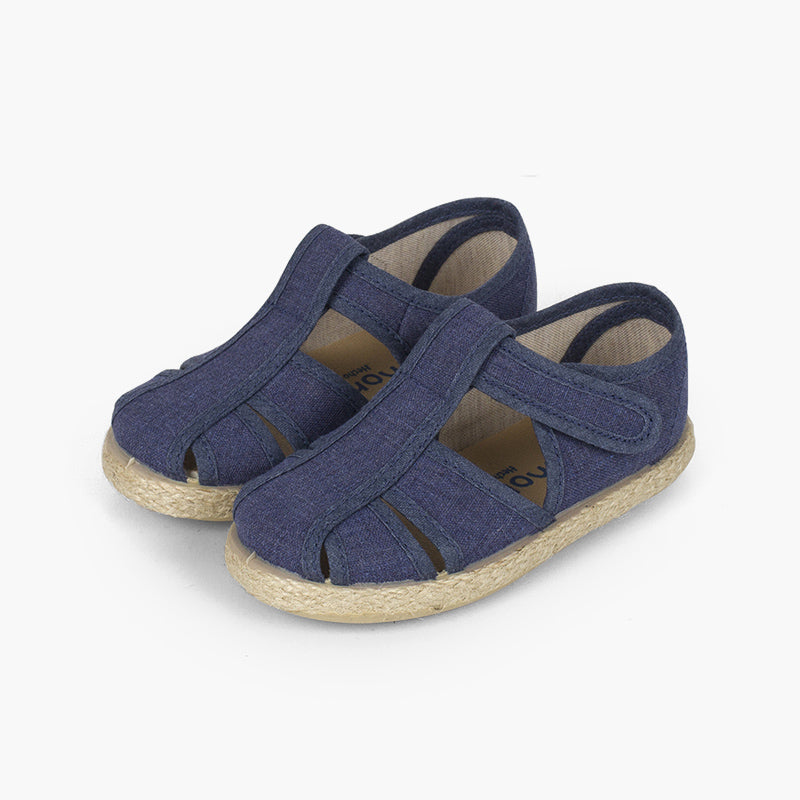 Alpargata niño tipo pepito sandalia de lona y yute color azul marino