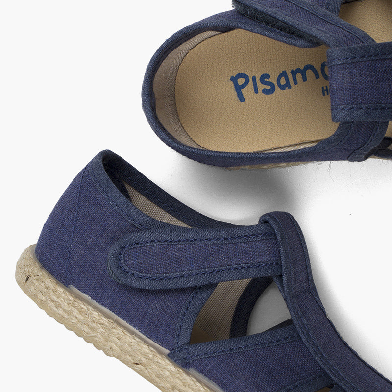 Alpargata niño tipo pepito sandalia de lona y yute color azul marino