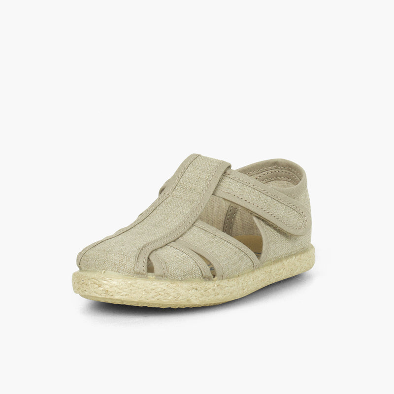 Alpargata niño tipo pepito sandalia de lona y yute color crudo