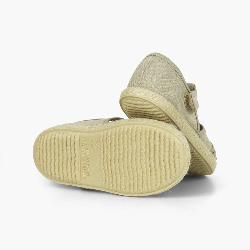 Alpargata niño tipo pepito sandalia de lona y yute color crudo