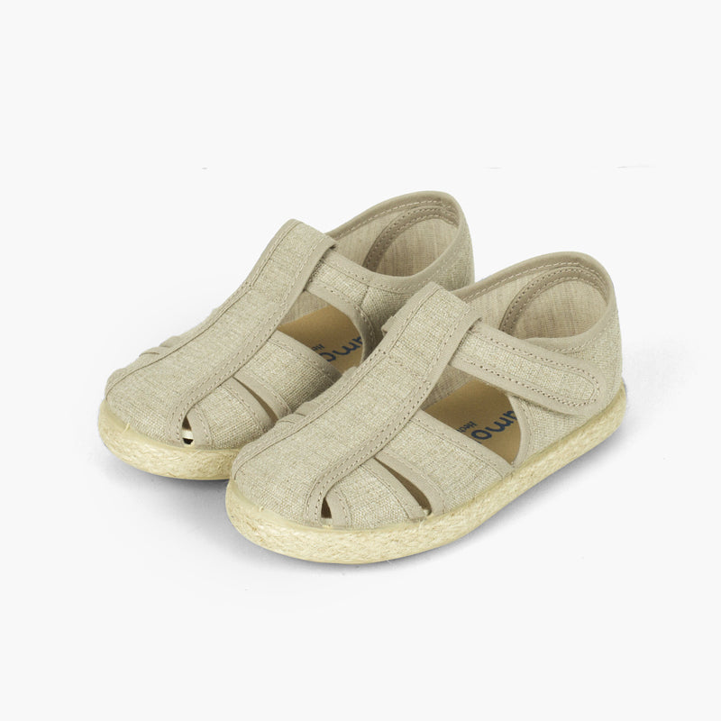 Alpargata niño tipo pepito sandalia de lona y yute color crudo