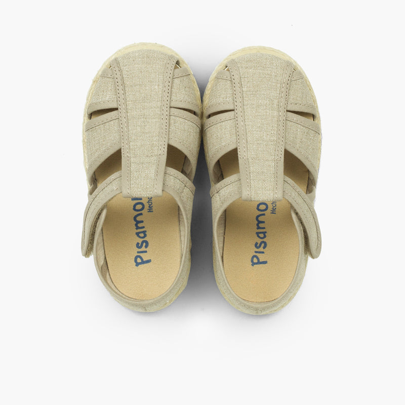 Alpargata niño tipo pepito sandalia de lona y yute color crudo