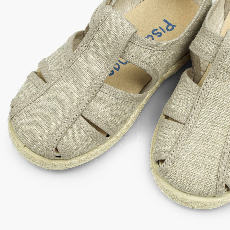 Alpargata niño tipo pepito sandalia de lona y yute color crudo