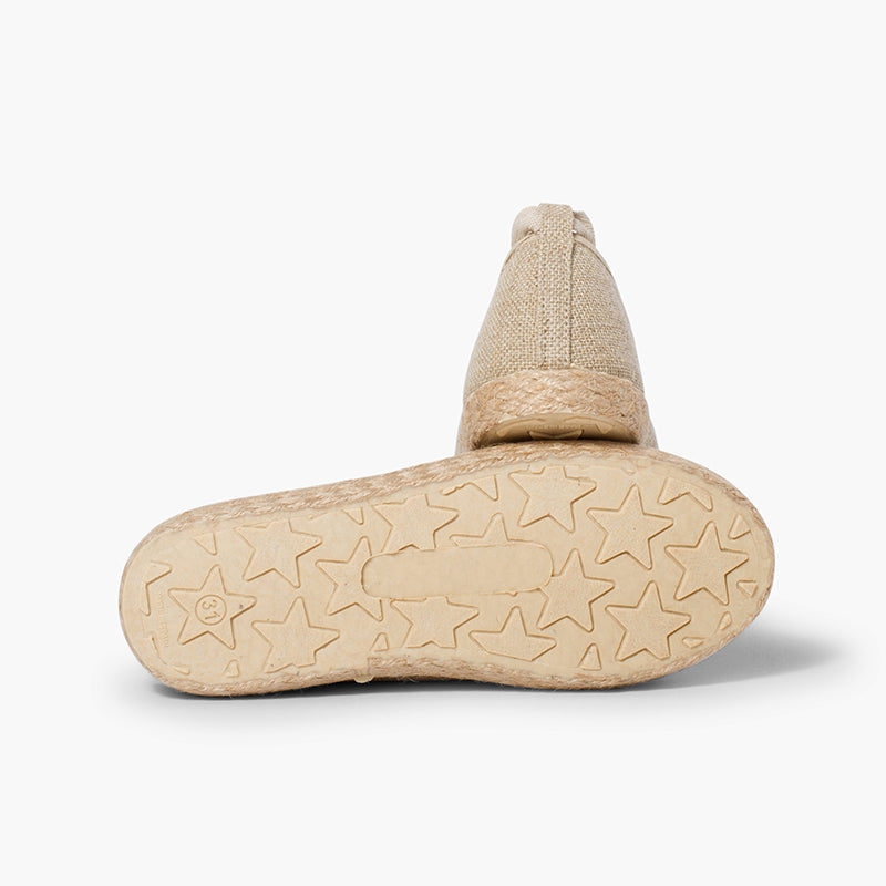 Alpargata niña tipo bailarina de lino con cinta color beige