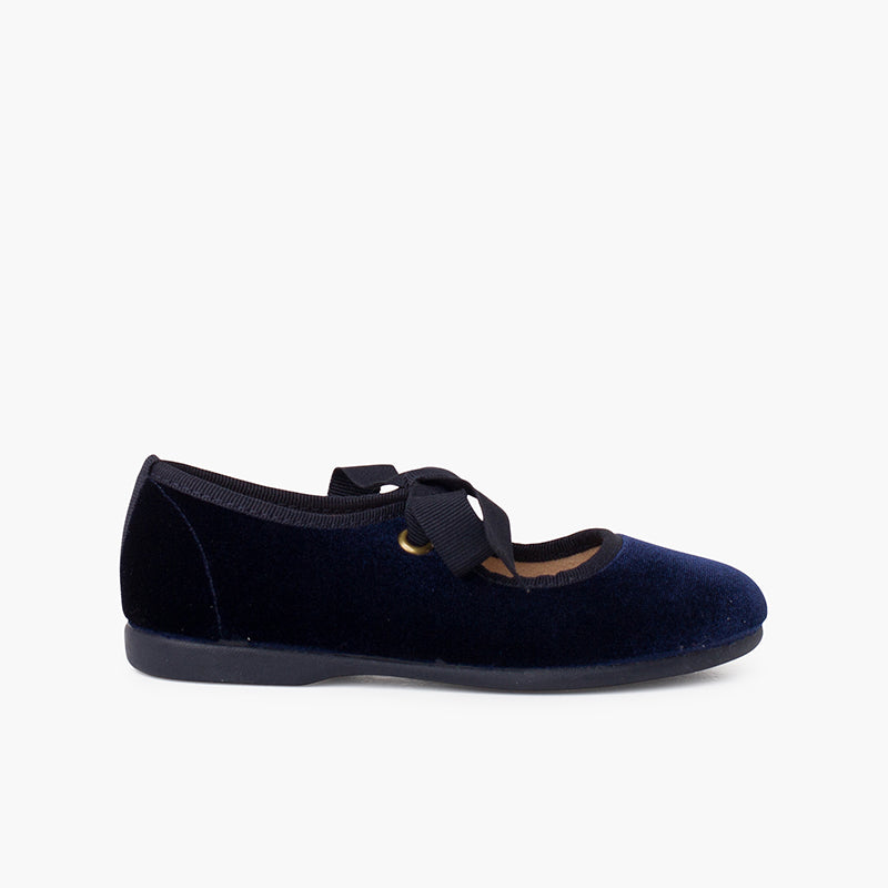 Zapato Niña Bailarina Terciopelo con Moño color Azul Marino