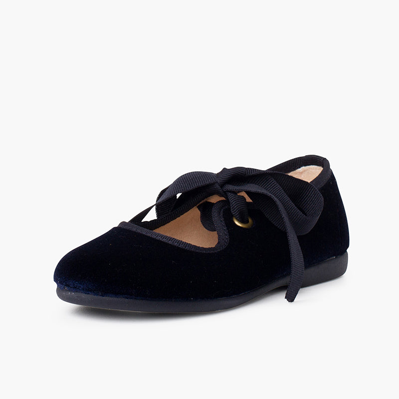Zapato Niña Bailarina Terciopelo con Moño color Azul Marino