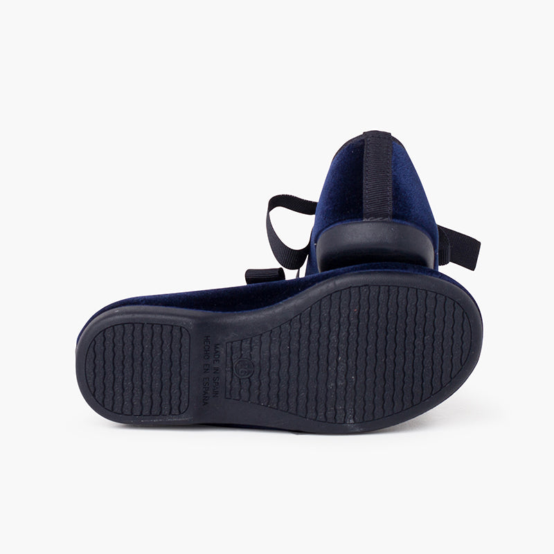 Zapato Niña Bailarina Terciopelo con Moño color Azul Marino