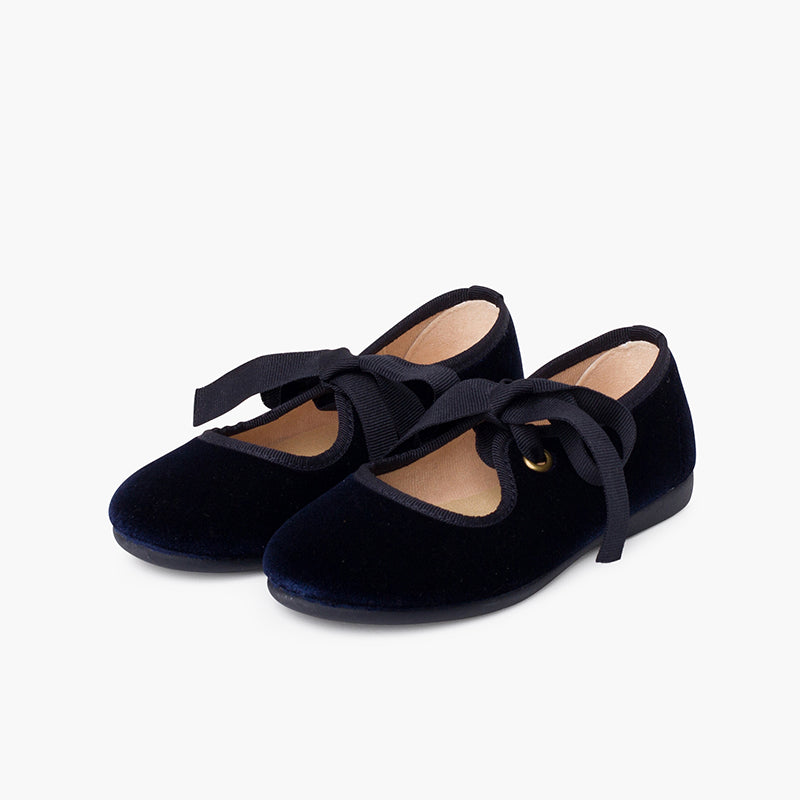 Zapato Niña Bailarina Terciopelo con Moño color Azul Marino