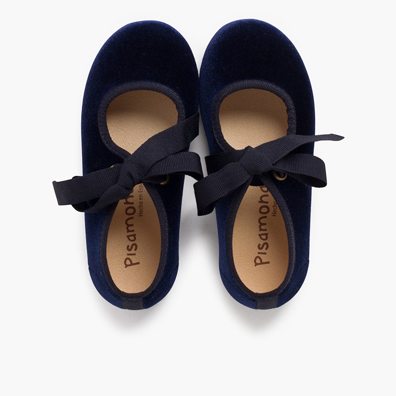 Zapato Niña Bailarina Terciopelo con Moño color Azul Marino