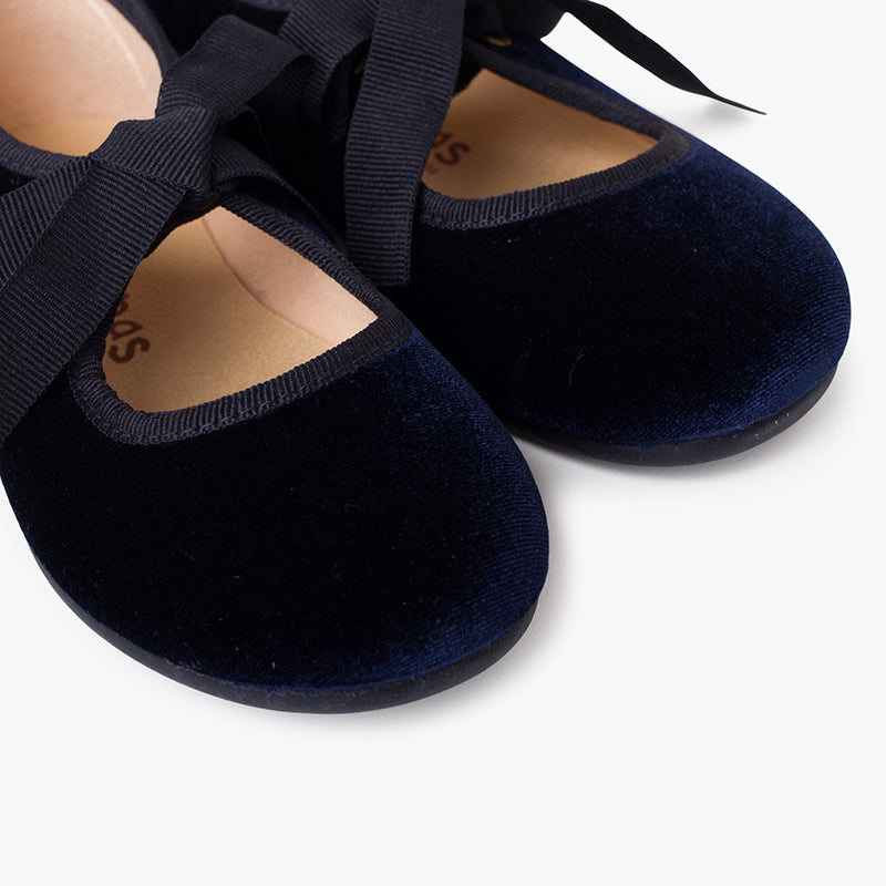 Zapato Niña Bailarina Terciopelo con Moño color Azul Marino