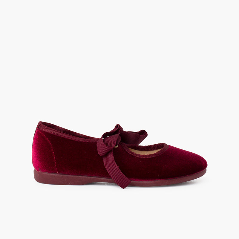 Zapato Niña Bailarina Terciopelo con Moño color Burdeo