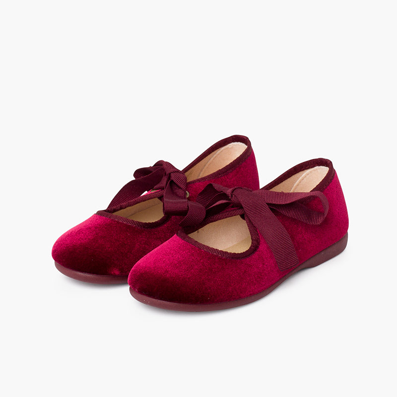 Zapato Niña Bailarina Terciopelo con Moño color Burdeo