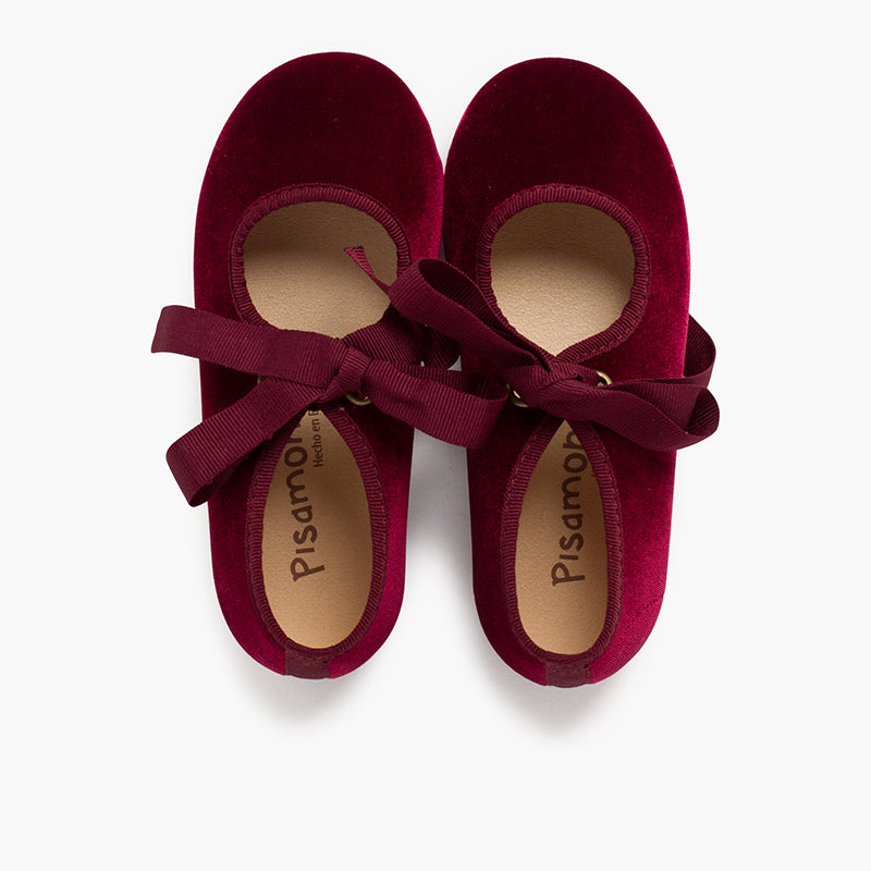Zapato Niña Bailarina Terciopelo con Moño color Burdeo