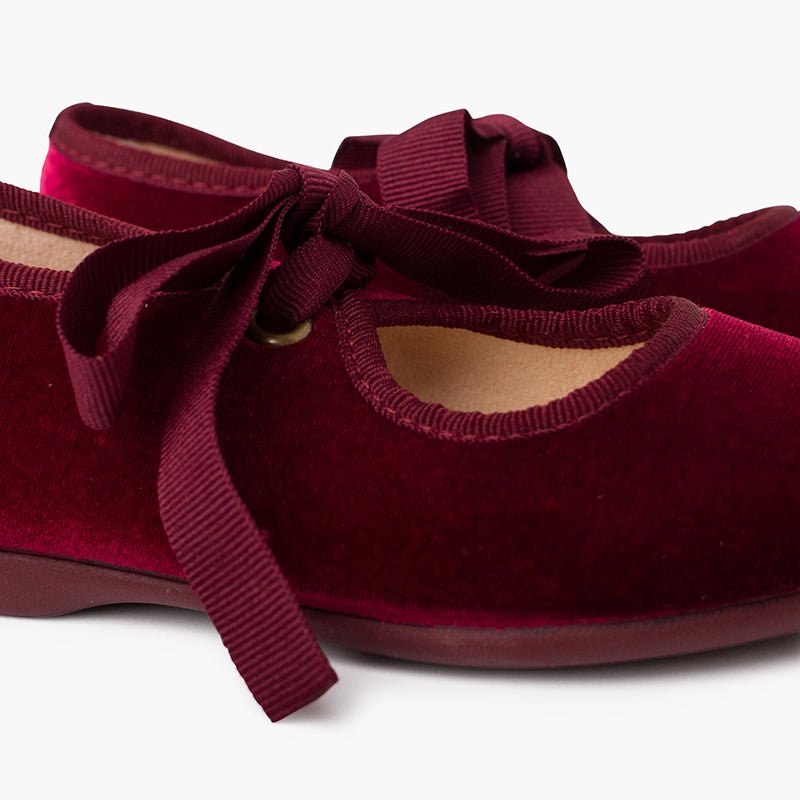 Zapato Niña Bailarina Terciopelo con Moño color Burdeo