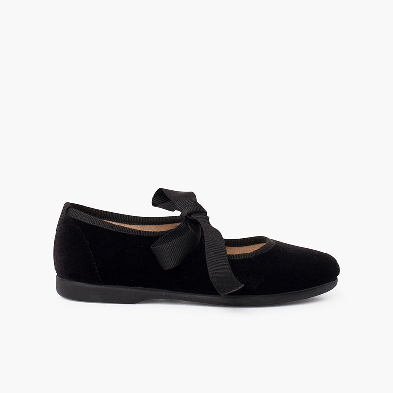 Zapato Niña Bailarina Terciopelo con Moño color Negro
