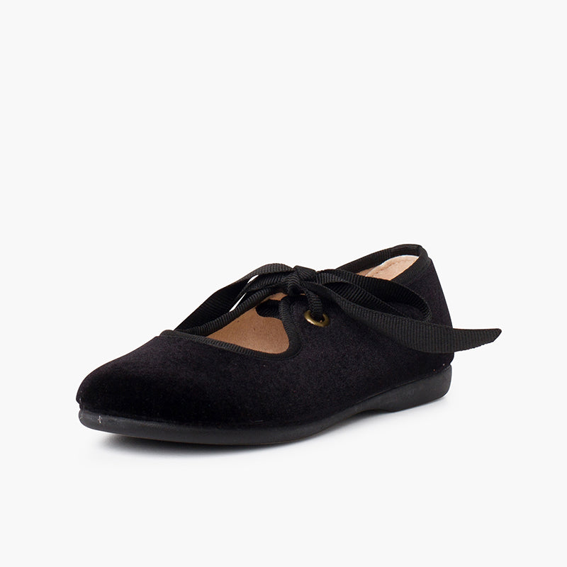 Zapato Niña Bailarina Terciopelo con Moño color Negro