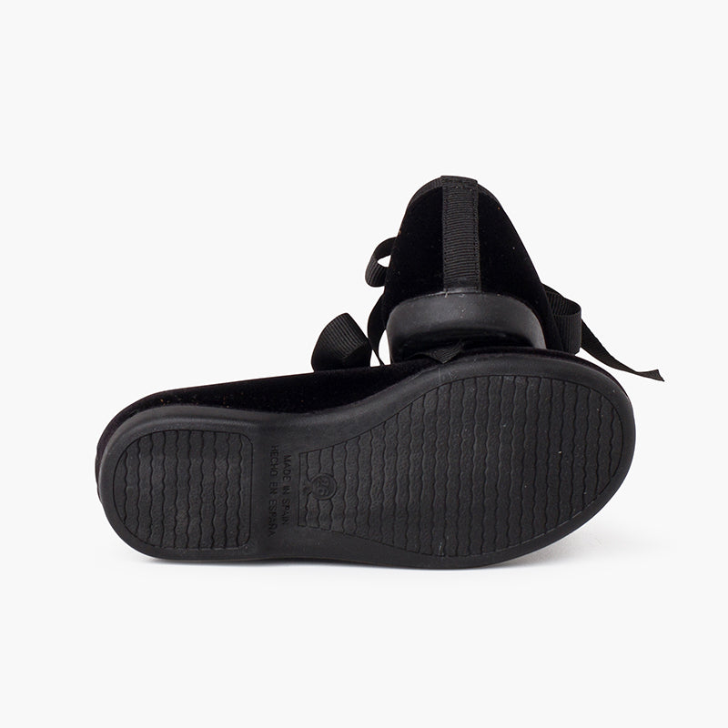 Zapato Niña Bailarina Terciopelo con Moño color Negro