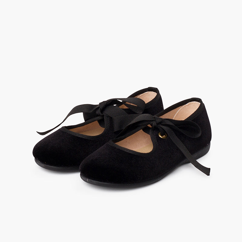 Zapato Niña Bailarina Terciopelo con Moño color Negro