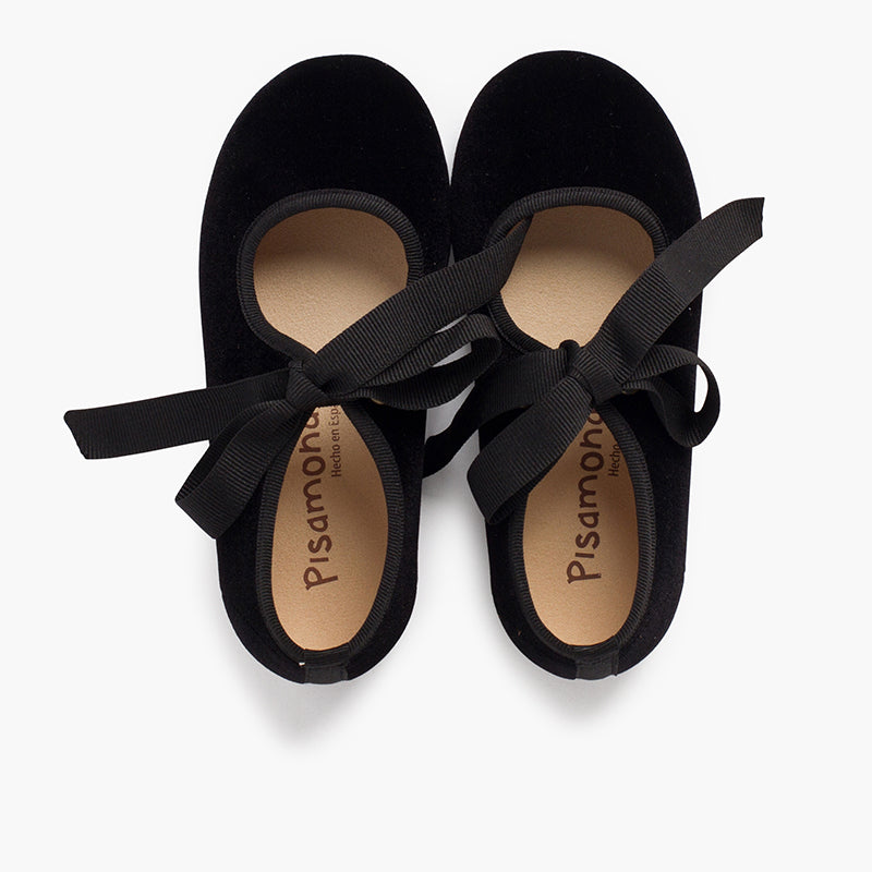 Zapato Niña Bailarina Terciopelo con Moño color Negro